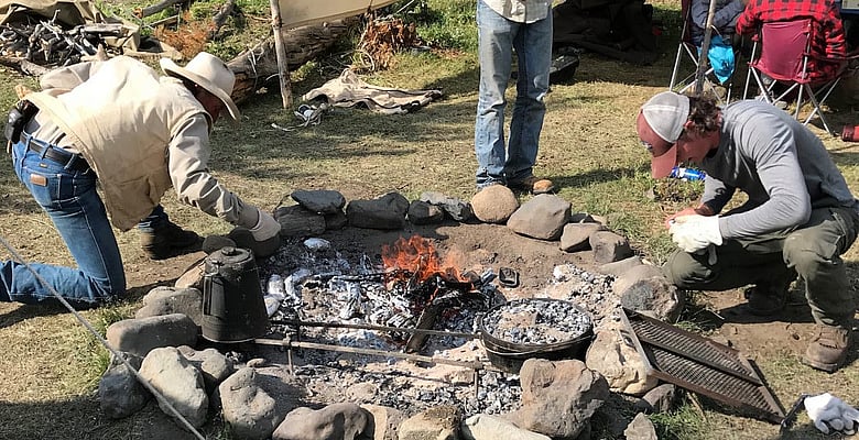 Camp fire cooking Camp Monaco Wyoming Summer Pack Trip with 307 Outfitters of Cody Wyoming